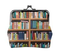 Jbyjbx Library Bookshelf Print Compact Coin Purse Cute Small Zipper Wallet With Kiss Lock For Daily Use And Gifts
