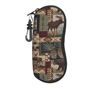 JBYJBX Lodge Bear Deer Print Glasses Case Lightweight Travel Eyeglass Sunglasses Cover, Zipper Eyeglasses Frame, Black, One size