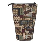 JBYJBX Lodge Bear Deer Print Pencil Case Multipurpose Telescopic Pencil Case Organizer, Stationery Storage Bag, Black, One Size
