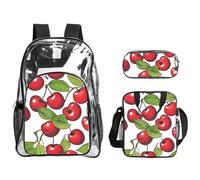 JBYJBX Lovely Sweet Red Cherry 3 Print Unisex Transparent Backpack Set For School Travel Outdoor 3-Piece Clear Lunch Bag
