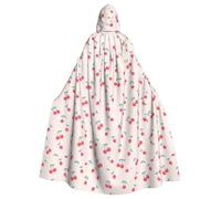 JBYJBX Lovely Sweet Red Cherry Print Halloween Cosplay Medieval Festivals For Unisex Full Length Cloak With Hat Hooded