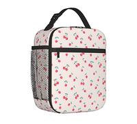 JBYJBX Lovely Sweet Red Cherry Print Portable Tote Pocket Beverages Lunch Bag Work Travel Picnic Fishing Daily Routine