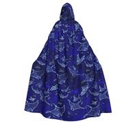 JBYJBX Manta Ray And Fish Print Halloween Cosplay Medieval Festivals For Unisex Full Length Cloak With Hat Hooded