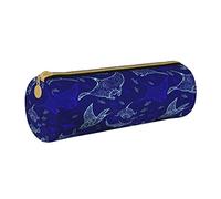 JBYJBX Manta Ray And Fish Print Leather Pencil Case Pouch - Slim & Cute Pencil Cases For Adults, Men And Women
