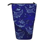 JBYJBX Manta Ray And Fish Print Pencil Case Multipurpose Telescopic Pencil Case Organizer, Stationery Storage Bag