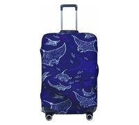 JBYJBX Manta Ray And Fish Print Suitcase Cover Luggage Protector Washable Elastic Fashionable Travel Gear Cover, Black, Medium
