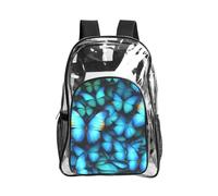 JBYJBX Many Blue butterfly Print Clear Backpack Large Capacity Travel Hiking Work See Through Bookbag with Pocket