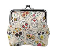 Jbyjbx Mexican Skull Print Compact Coin Purse Cute Small Zipper Wallet With Kiss Lock For Daily Use And Gifts