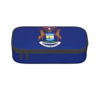 JBYJBX Michigan State Flag Print Pencil Case Stationery Storage Bag Storage Box Pencil Case For Adults Cosmetic Bag, Black, One Size