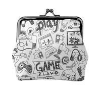 Jbyjbx Monochrome Sketch Style Gaming Print Compact Coin Purse Cute Small Zipper Wallet With Kiss Lock For Daily Use And Gifts