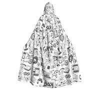 JBYJBX Monochrome Sketch Style Gaming Print Halloween Cosplay Medieval Festivals For Unisex Full Length Cloak With Hat Hooded