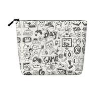 JBYJBX Monochrome Sketch Style Gaming Print Makeup Bag Waterproof Travel Cosmetic Tote Zippered Pouch For Women Toiletry Bag, Black, One Size