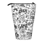 JBYJBX Monochrome Sketch Style Gaming Print Pencil Case Multipurpose Telescopic Pencil Case Organizer, Stationery Storage Bag, Black, One Size, Modern