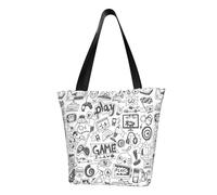 JBYJBX Monochrome Sketch Style Gaming Print Trendy Lightweight Shoulder Tote Bag Travel Beach Work Commuting Multiple Occasions