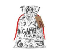 JBYJBX Monochrome Sketch Style Gaming Printing Christmas Drawstring Gift Bags Holiday Sack For Xmas Party Favor Filler Present