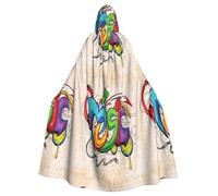 JBYJBX Music Style Print Halloween Cosplay Medieval Festivals For Unisex Full Length Cloak With Hat Hooded