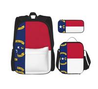 JBYJBX North Carolina State Flag Print School Backpack Adjustable Shoulder Straps,Lunch Bag Pencil Case 3-In-1 Set Bag, Black, One Size