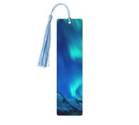 Jbyjbx Northern Lights Print Wooden Bookmark Set – Dual-Sided Full Print Colorful Tassels Birthday Parties Decor