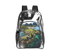 JBYJBX Norway Islands Print Clear Backpack Large Capacity Travel Hiking Work See Through Bookbag with Pocket