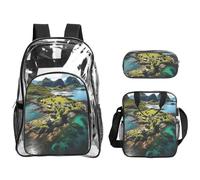 JBYJBX Norway Islands Print Unisex Transparent Backpack Set For School Travel Outdoor 3-Piece Clear Lunch Bag