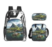 JBYJBX Norway Islands Print Unisex Transparent Backpack Set For School Travel Outdoor 3-Piece Clear Lunch Bag