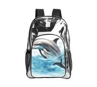 JBYJBX Ocean Dolphin Looking at You Print Clear Backpack Large Capacity Travel Hiking Work See Through Bookbag with Pocket