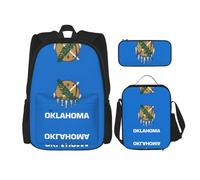 JBYJBX Oklahoma State Flag Print School Backpack Adjustable Shoulder Straps,Lunch Bag Pencil Case 3-In-1 Set Bag, Black, One Size