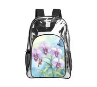 JBYJBX Orchid Flower Butterfly Soft Fresh Spring Print Clear Backpack Large Capacity Travel Hiking Work See Through Bookbag with Pocket
