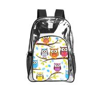JBYJBX Owls on Tree Branches Print Clear Backpack Large Capacity Travel Hiking Work See Through Bookbag with Pocket