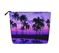 JBYJBX Palm Tree Purple Sunset Print Makeup Bag Waterproof Travel Cosmetic Tote Zippered Pouch For Women Toiletry Bag, Black, One Size, Black, One Size