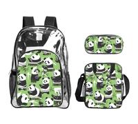JBYJBX Panda Bamboo Print Unisex Transparent Backpack Set For School Travel Outdoor 3-Piece Clear Lunch Bag