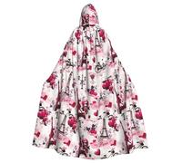 JBYJBX Paris Eiffel Tower France Print Halloween Cosplay Medieval Festivals For Unisex Full Length Cloak With Hat Hooded