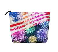 JBYJBX Patriotic 4th Of July American Flag Print Makeup Bag Waterproof Travel Cosmetic Tote Zippered Pouch For Women Toiletry Bag, Black, One Size