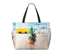 JBYJBX Pineapple By The Sea Print Beach Tote Large Capacity Travel Bag Waterproof Sandproof And Lightweight