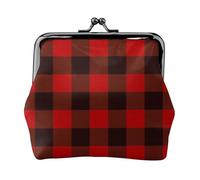 Jbyjbx Plaid Red And Black Print Compact Coin Purse Cute Small Zipper Wallet With Kiss Lock For Daily Use And Gifts