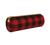 JBYJBX Plaid Red And Black Print Leather Pencil Case Pouch - Slim & Cute Pencil Cases For Adults, Men And Women