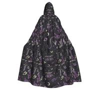 JBYJBX Purple Black Goth Spooky Print Halloween Cosplay Medieval Festivals For Unisex Full Length Cloak With Hat Hooded