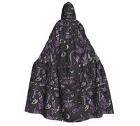 JBYJBX Purple Black Goth Spooky Print Halloween Cosplay Medieval Festivals For Unisex Full Length Cloak With Hat Hooded
