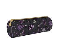 JBYJBX Purple Black Goth Spooky Print Leather Pencil Case Pouch - Slim & Cute Pencil Cases For Adults, Men And Women