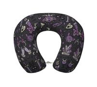 JBYJBX Purple Black Goth Spooky Print Memory Foam Travel Pillow Head Neck Support Wrap-Around Planes Cars Home Office
