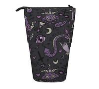 JBYJBX Purple Black Goth Spooky Print Pencil Case Multipurpose Telescopic Pencil Case Organizer, Stationery Storage Bag, Black, One Size