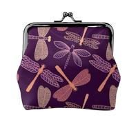 Jbyjbx Purple Dragonfly Print Compact Coin Purse Cute Small Zipper Wallet With Kiss Lock For Daily Use And Gifts