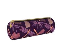 JBYJBX Purple Dragonfly Print Leather Pencil Case Pouch - Slim & Cute Pencil Cases For Adults, Men And Women
