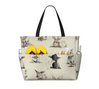 JBYJBX Rabbit Background Print Beach Tote Large Capacity Travel Bag Waterproof Sandproof And Lightweight