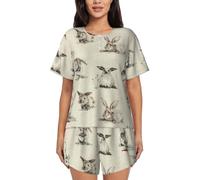 JBYJBX Rabbit background Women's Pajamas Set, Cotton Short Sleeve Sleepwear Top Shorts Pjs Sets Soft Loungewear, Black, Large