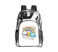 JBYJBX Rainbow Clouds Raindrop 1 Print Clear Backpack Large Capacity Travel Hiking Work See Through Bookbag with Pocket