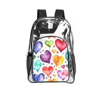 JBYJBX Rainbow Hearts Print Clear Backpack Large Capacity Travel Hiking Work See Through Bookbag with Pocket