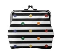 Jbyjbx Rainbow Polka Dot Stripe Black And White Print Compact Coin Purse Cute Small Zipper Wallet With Kiss Lock For Daily Use And Gifts
