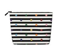 JBYJBX Rainbow Polka Dot Stripe Black And White Print Makeup Bag Waterproof Travel Cosmetic Tote Zippered Pouch For Women Toiletry Bag, Black, One Size