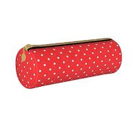 JBYJBX Red And White Polka Dots Print Leather Pencil Case Pouch - Slim & Cute Pencil Cases For Adults, Men And Women